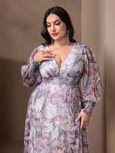 TOLEEN Plus Size Women V-Neck Lantern Sleeve Ruffle 2024 Spring Summer Casual Elegant Floral Print Vacation Party Long Dresses