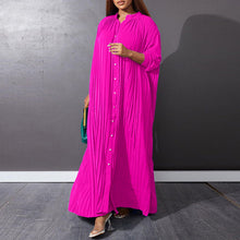 Autumn and Winter Fashion New Women's Loose Round Neck Single Breasted Pleated Temperament Obese Women's Long Sleeved Dress