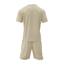 Men White Jacquard Checkered Short Sleeve Shorts Set Men's High-End Two-Piece Summer Trendy Clothing One Set Match Male Fashion
