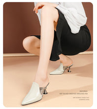 High Heel Slippers Pointed Toe Shoes Woman Elegant Mules Shoes Women Black Green Metal Heel Outdoors Womens Slippers Big Size