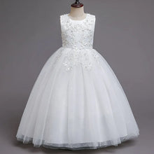 Girls White Lace Pearl Flower Princess Dress For Sequins Sleeveless First Communion Bridesmaid Wedding Formal Evening Long Gown