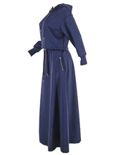 CM.YAYA Fashion Women's Set Long Sleeve Hooded Sweatshirt and High Side Split A-line Maxi Skirt Suit 2024 Two 2 Piece Set Outfit