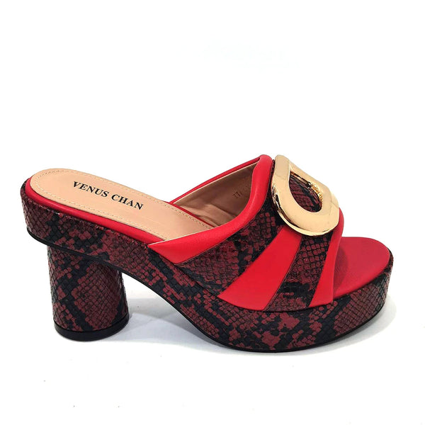 Round Head Latest Ladies Thin Heels Shoes and Bag Set Decorated with Rhinestones in Red Color For Women Party Pump