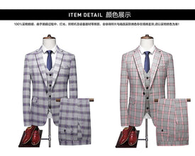 High-end New European and American Fashion Wedding Business (suit + Vest + Trousers) 2024 Men's Plaid Suit Three-piece Set