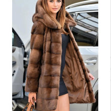 Women's mink fur coat medium long hooded Jacket
