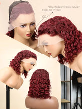 99J Burgundy Color 14Inch Water Wave 13x4 Bob Wig For Women Brazilian Pre Plucked Transparent Lace Human Hair Bob Wigs