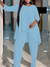 Women Two Piece Sets Pant Set Round Neck Matching Sets Casual Loose Irregularity Tops Long Pants Elegant Splice Y2k Streetwear