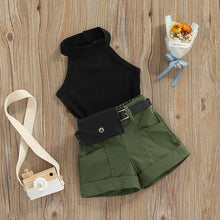 Newborn Toddler Baby's Clothes Girls 3PCS Summer Outfits Sleeveless Halter Tops Shorts Waist Bag Children's Clothing Set