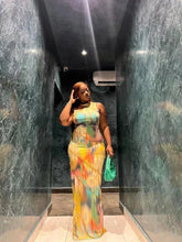 BWQ Colorful Tie-dye O-neck Maxi Dress Women Hipster Topstitch Patchwork Sleeveless Slim Robe Female Streetwear Vestido