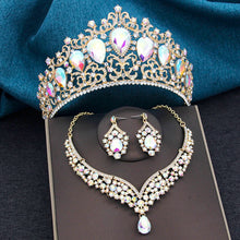 Baroque 3pcs/set Bridal Wedding Crown Princess Queen Water Drop Crystal Big Tiaras and Necklace Earrings Costume Jewelry Sets