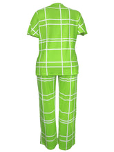 Spring Autumn New Women's Fashion Elements Striped Grid Printed Casual Round Neck Large Comfortable Two Piece Set