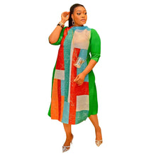 2023 Fashion African 3/4 Sleeve Polyester Plus Size O-Neck Pleated Long Dress Dashiki African Clothes African Dresses for Women