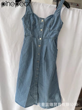 PinePear Sleeveless Strap Dress Women 2025 Summer Single-Breasted Pockets Denim Dresses Woman Light Blue A Line Long Dress