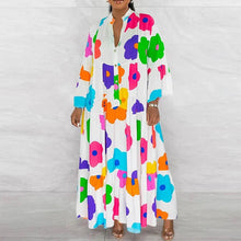 Floral Print Long Sleeve Shirt Dress for Women Spring Autumn Button-up Straight Loose Oversized Casual Long Dresses Vestidos