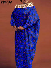Plus Size 5XL VONDA Women Bohemian Printing Maxi Dress 2024 Long Bat-wing Sleeve Elegant Vestidos Casual Round Neck Long Robes