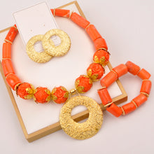 Natural coral beads orange necklace set for stylish Nigerian wedding couple African jewelry