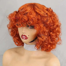 99J burgundy Fumi Curly Bob Wig Bouncy Pixie Cut Wig Highlight Full Machine Egg Curls Curly Human Hair Wigs for Women With Bangs