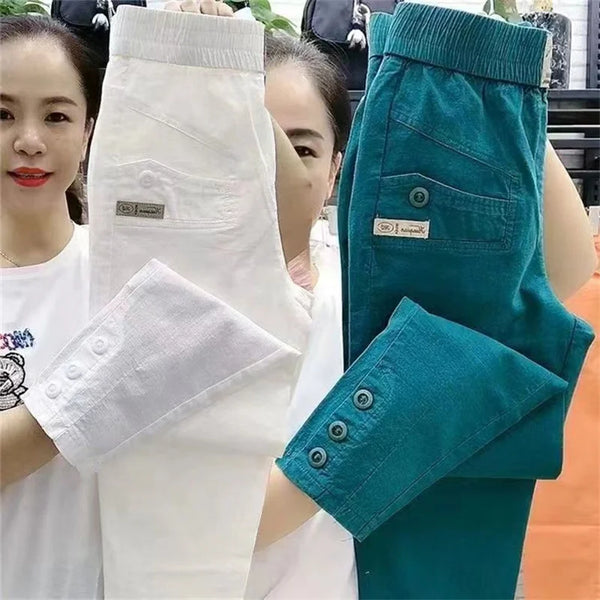 New 2024 Korean Women's pants Autumn High Waist Cotton Hemp Casual Slim High Waist Pants Female Loose Harun pants Ladies Trouser