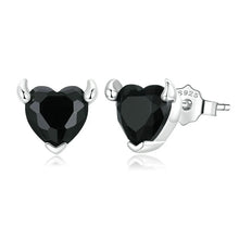 WOSTU Classic 100% 925 Sterling Silver Devil Heart Ear Studs Earrings Exquisite Black Zircon Earrings Fine Anniversary Jewelry