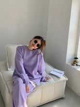 Women's Purple Sports Suit Spring And Autumn 2023 New Casual Fashion Style Loose Long Sleeve Sweater Tops Pants 2 Two Piece Set