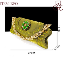 QSGFC Open Toe Women Heels for 2024 Elegant Party Olive Color Diamond Pumps Italian Shoes and Bags Matching Set