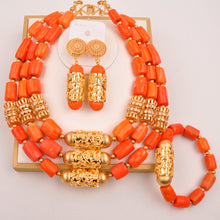 Natural coral beads orange necklace set for stylish Nigerian wedding couple African jewelry
