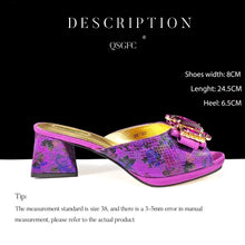 QSGFC Elegant Women Heels for Peep Toe Good Material Design Rhinestone Purple Sandals Italian Shoes and Bags Matching Set 2024