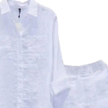 2 Pcs/Set Women Shirt Shorts Set Loose Long Sleeves Solid Color Elastic Waist Irregular Hem Lapel Female Spring Autumn Outfit