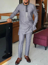 Men's chic casual white geometric print two-piece suit