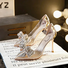 Spring and Autumn New Transparent High Heels Pointed Diamond Decorated Bow Fashion Sexy Banquet Stiletto Women's Shoes