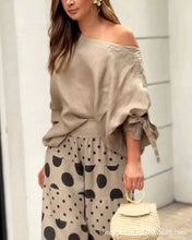 New Casual Set Fashion High Street Outfits Casual Diagonal Neck Hollow Nine-quarter Top Loose Polka Dot Printed Leg Pants Suit