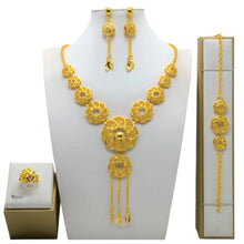 Fashion Dubai Flower Design Luxury 24k Gold Color Women's Jewelry Set African Fashion Bracelet Earrings Necklace Ring Four Piece