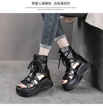 Koznoy 8cm Ethnic Cow Genuine Leather Ankle Booties Women Hollow Peep Toe Platform Wedge Breathable Zip Summer Fashion Shoes