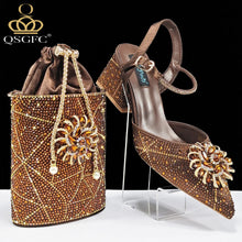 QSGFC High-end Women's Shoes with Diamond Oval Stand Bag Popular in Nigeria Women's High Heels for Special Day