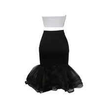 K2825 Sexy Slimming European Style Color Blocking Strapless Bow Mesh Bodycon Skirt Suit Smooths Your Silhouette