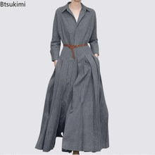 Elegant Shirt Dress for Women Fashion Lapel Temperament Long Dress Spring Autumn New Casual Office Ladies Maxi Dress Modest Robe