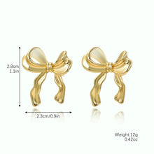 1 Pair Stainless Steel Metal Ribbon Bow Stud Earrings for Women Girls18K Gold Plated Cute Statement Piercing  Jewelry Set Gift