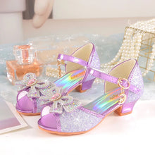 Summer Girls Sandals With Heel Fashion Rhinestone Shiny Glitter Shoes Children Princess Bowtie Dancing Shoes H876
