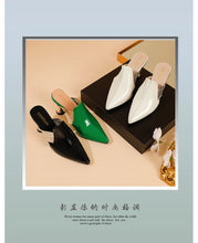 High Heel Slippers Pointed Toe Shoes Woman Elegant Mules Shoes Women Black Green Metal Heel Outdoors Womens Slippers Big Size