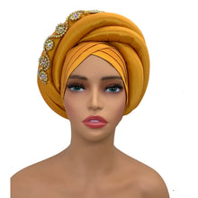 Twisted Braid Turban Cap for Women African Lady Head Wraps Diamonds Nigeria Raw Silk Autogele Headtie Muslim Hat Party Headwear
