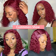 Red Colored 99J Curly Deep Water Wave 13x4 Lace Front Wigs Short Bob 100% Brazilian Human Hair HD Lace Frontal Wig