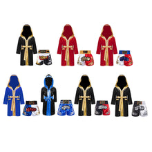 Kids Boys Boxing Sets Sports Outfits Halloween Cosplay Costume Long Sleeve Open Front Robe Satin Hooded Cloak with Belt Shorts