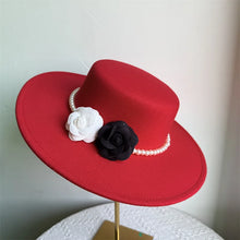 French Style Fedora Hat for Women 10CM Wide Brim Flat Top Felt Hat Winter Autumn Derby Wedding Jazz Hats