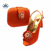 2022 Sweet  Special Design Women Crystal Style African Ladies Party Shoes Matching Bag in Magenta Color