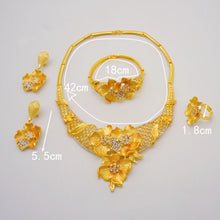 Dubai Gold Color Jewelry Set For Woman Bridal Nigerian African Long Chain Necklace Earrings Bracelet Ring Jewellery Set