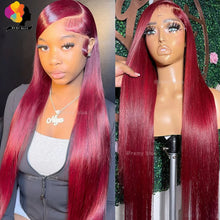 Colored Red Straight Lace Front Human Hair Wig 13x4 13x6 Transparent Lace Frontal Wigs Burgundy Human Hair Wigs for Black Women