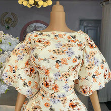 CM.YAYA Women Lantern Half Sleeve Ruffles Side Floral Print Side Split Long Maxi Dress 2025 Evening Sexy Party Dresses Vestidos