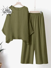 2024 Summer Fashion Cotton Linen Women's Set Large Irregular Linen Shirt High Waist Loose Wide Leg Pants Elegant Two Piece Set