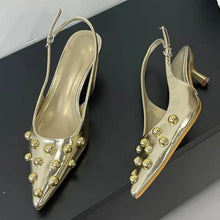 Summer 2025 Fashion Rivet Design High Heeled Sandals Women Sexy Pointed Toe Back Strap Dress Shoes Stripper Pumps Zapatos Mujer