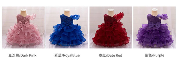 Luxury Baby Sequin Party Dress For Girl Christmas Toddler Layered Bow 1st Birthday Wedding Girl Dresses Formal Lace Baby Clothes